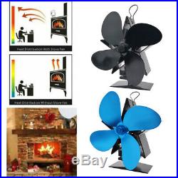 4 Blade Stove Fan Heat Powered Stove Fan for Wood Burning Stove Blue & Black