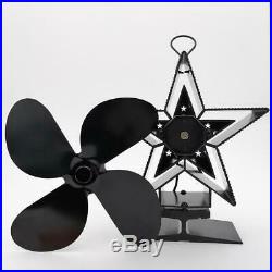 4 Blade Stove Fan Heat Powered Stove Fan for Wood Burning Stove Silver/Black