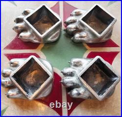 4 FISHER STOVE NICKEL PLATED BEAR FEET PAWS CLAWS Eugene Oregon FREE SHIPPING
