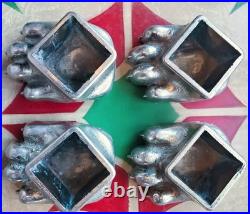 4 FISHER STOVE NICKEL PLATED BEAR FEET PAWS CLAWS Eugene Oregon FREE SHIPPING