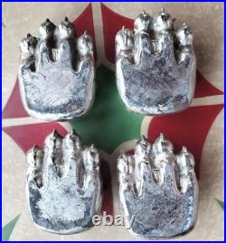 4 FISHER STOVE NICKEL PLATED BEAR FEET PAWS CLAWS Eugene Oregon FREE SHIPPING