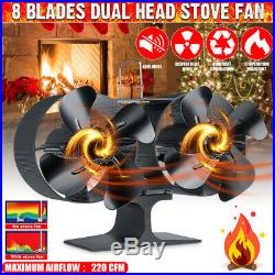 6/8 Blades Single/Dual Head Heat Powered Stove Fan Wood Burning Fireplace