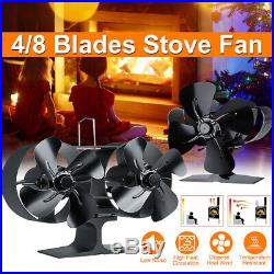 6/8 Blades Single/Dual Head Heat Powered Stove Fan Wood Burning Fireplace EcoFan