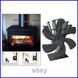 6 Blades Wood Burning Stove Fireplace Fan Silent Motors Heat Powered Gray