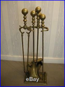 A Lovely Vintage Set of Solid Brass Fire Irons Wood Burning Stove Fireplace etc
