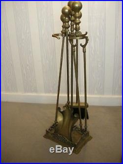 A Lovely Vintage Set of Solid Brass Fire Irons Wood Burning Stove Fireplace etc