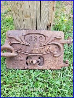 Antique Aladdin Ornate Cast Iron Wood Burning Stove Door Front Reclaimed Display