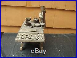Antique CRESCENT Cast Iron Wood Burning Stove Salesman Sample Toy with Accessories