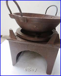 Antique Cast Iron wood burning industrial use stove with cast iron pot Rare