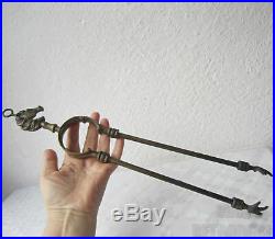 Antique HAND FIRE /WOOD BURNER BURNING STOVE TONGS, Horse Head Fireplace Tool