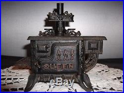 Antique Queen Cast Iron Wood Burning Stove Toy or Salesman Sample