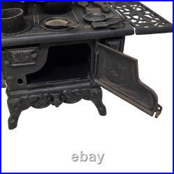 Antique Salesmen Sample Cast Iron Crescent Wood Burning Stove Pots Pans