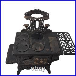 Antique Salesmen Sample Cast Iron Crescent Wood Burning Stove Pots Pans