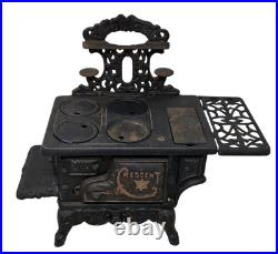 Antique Salesmen Sample Cast Iron Crescent Wood Burning Stove Pots Pans
