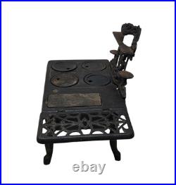 Antique Salesmen Sample Cast Iron Crescent Wood Burning Stove Pots Pans