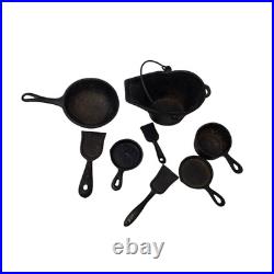 Antique Salesmen Sample Cast Iron Crescent Wood Burning Stove Pots Pans