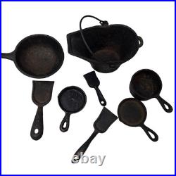 Antique Salesmen Sample Cast Iron Crescent Wood Burning Stove Pots Pans