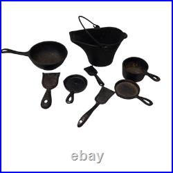 Antique Salesmen Sample Cast Iron Crescent Wood Burning Stove Pots Pans