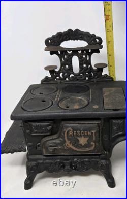Antique Salesmen Sample Cast Iron Crescent Wood Burning Stove Pots Pans