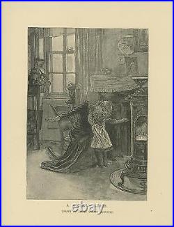 Antique Victorian A Mother's Kiss Child Daughter Wood Burning Stove Art Print