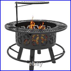 BBQ Grill Portable Wood Burning Firepit, 2-in-1 Fire Pit, Camping Bonfire Stove
