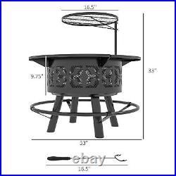 BBQ Grill Portable Wood Burning Firepit, 2-in-1 Fire Pit, Camping Bonfire Stove