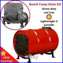 Barrel Camping Stove Kit Cast Iron Converter Steel Drum Wood Burning Vogelzang