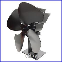 Black 4 Blade Heat Powered Eco Friendly Fuel Saving Wood Burning Stove Top Fan