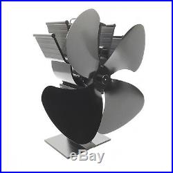 Black 4 Blade Heat Powered Eco Friendly Fuel Saving Wood Burning Stove Top Fan