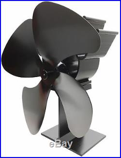 Black 4 Blade Heat Powered Winter Eco Fuel Saving Wood Burning Stove Top Fan