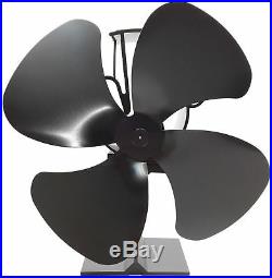 Black 4 Blade Heat Powered Winter Eco Fuel Saving Wood Burning Stove Top Fan