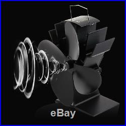 Black 4 Heat Blade Powered Fan for Wood Fireplace Burning Stove Home Kitchen