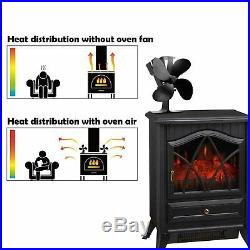 Black 4 Heat Blade Powered Fan for Wood Fireplace Burning Stove Home Kitchen