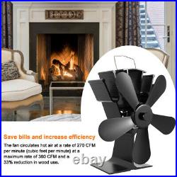 Black 5 Blade Heat Powered Eco Friendly Fuel Saving Wood Burning Stove Top Fan