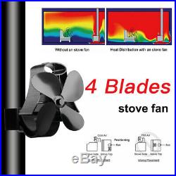 Black Fireplace 4 Blades Stove Fan with Thermometer for Wood Burning Fuel Saving