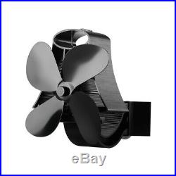 Black Fireplace 4 Blades Stove Fan with Thermometer for Wood Burning Fuel Saving