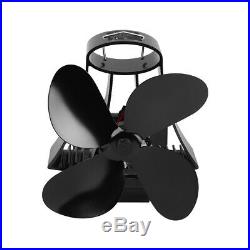 Black Heat Powered 4 Blades Stove Fan Thermometer for Wood Burning Fuel Saving