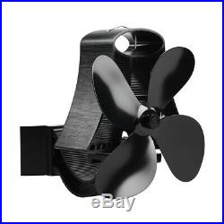 Black Heat Powered 4 Blowers Stove Fan Thermometer for Wood Burning Eco Friendly