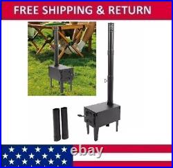 Black Outdoor Wood Burning Stove for Cooking Hiking with Chimney Pipe Portable