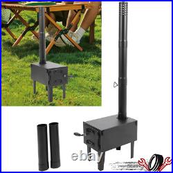 Black Outdoor Wood Burning Stove for Cooking Hiking with Chimney Pipe Portable