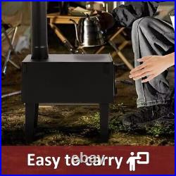 Black Outdoor Wood Burning Stove for Cooking Hiking with Chimney Pipe Portable