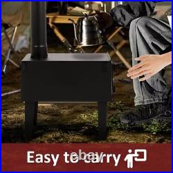 Black Outdoor Wood Burning Stove for Cooking Hiking with Chimney Pipe Portable