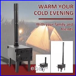 Black Outdoor Wood Burning Stove for Cooking Hiking with Chimney Pipe Portable