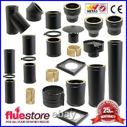 Black Twin Wall Multifuel Insulated Flue Pipe For Wood Burning Stove Convesa KC