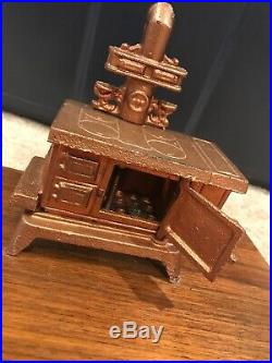 Bronze Bonnie Glo Salesman Sample Cast Iron Woodburning Miniature Stove 4.75