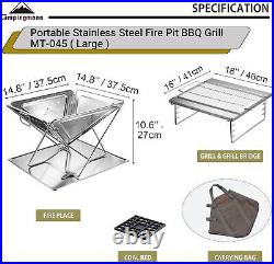 CAMPINGMOON 3-in-1 Portable Stainless Steel Wood Burning Large, Silver, Brown