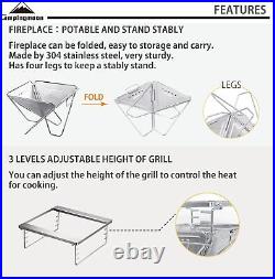 CAMPINGMOON 3-in-1 Portable Stainless Steel Wood Burning Large, Silver, Brown