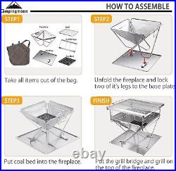 CAMPINGMOON 3-in-1 Portable Stainless Steel Wood Burning Large, Silver, Brown