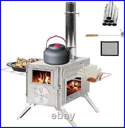 COEWSKE Camping Tent Stove Portable Wood Burning Stove with Window and 6 Chimney