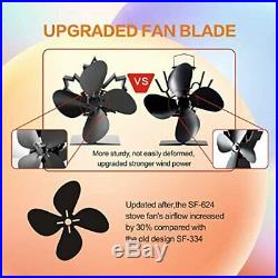 CRSURE Wood Burning Stove Fan, Extended Fan Blade and Small Size Black Anodize